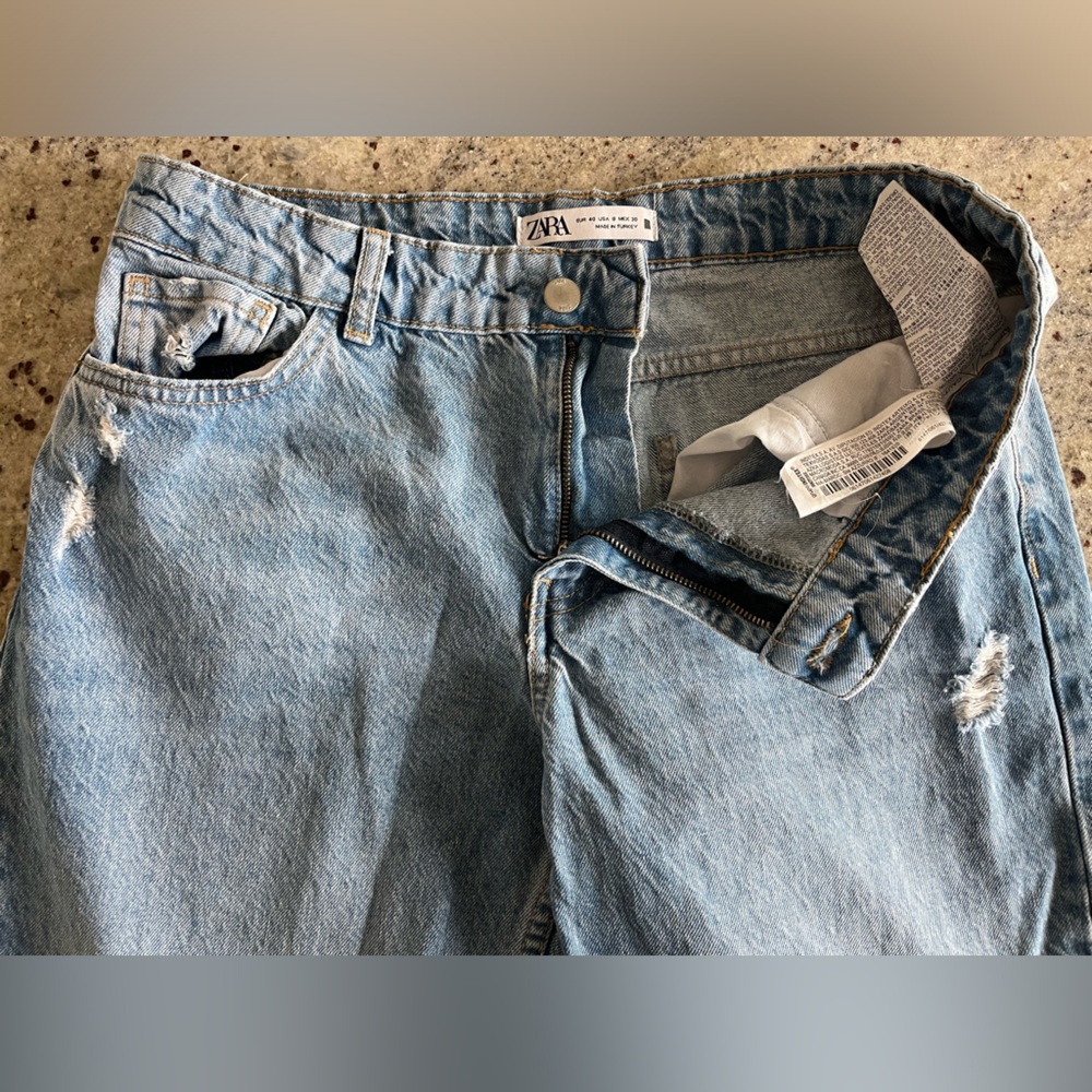 ZARA WIDE LEG FULL LENGTH RIPPED JEANS - Picture 3 of 5